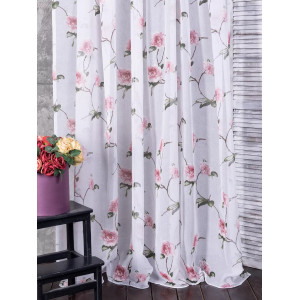 Тюль льон із рожевою квіткою Peony Pink залишок 4.9м