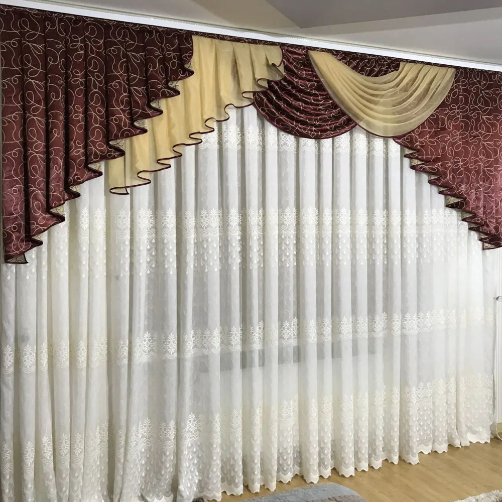 Шикарний ламбрекен у вітальню, спальню №391 Бордовий