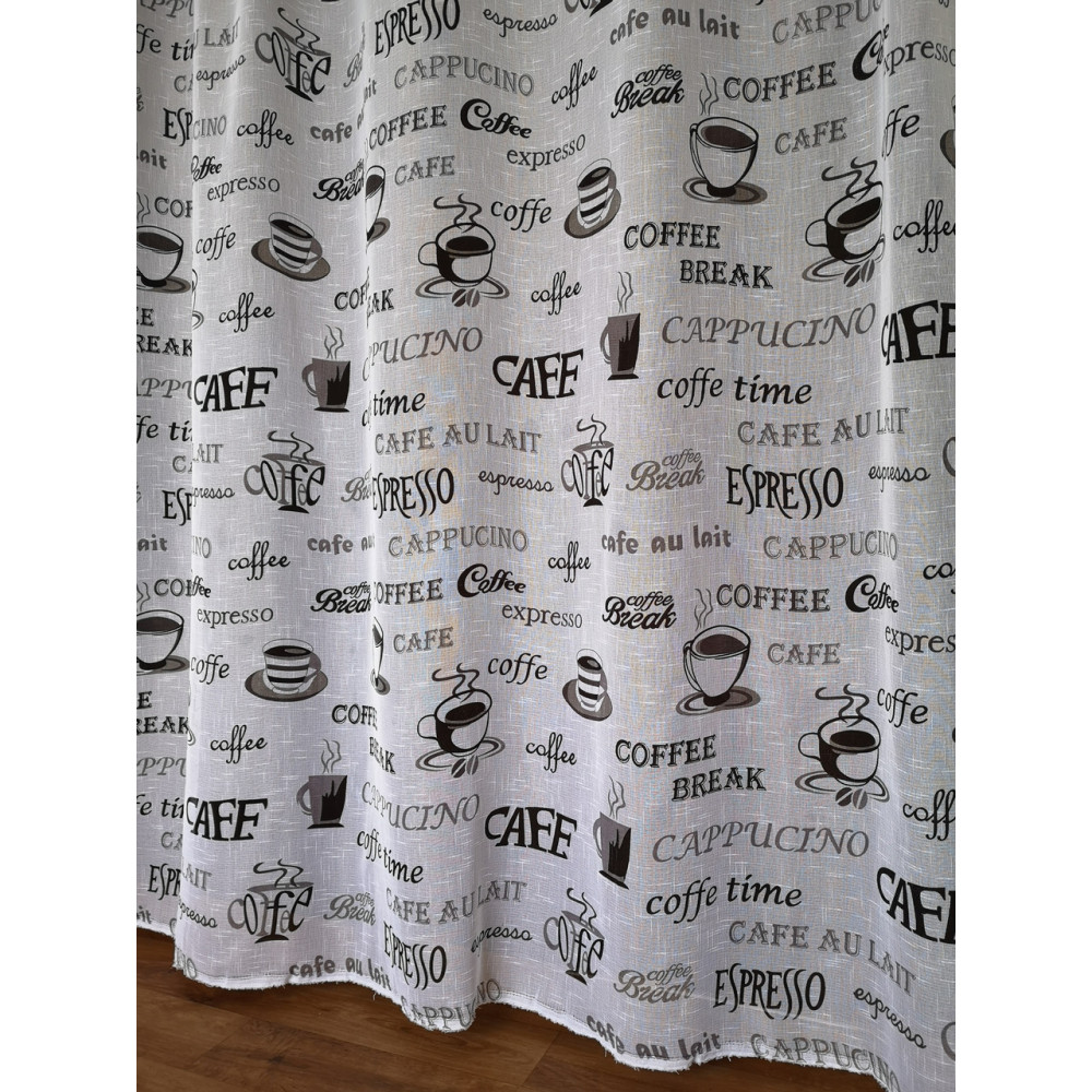 Тюль на кухні білий льон фактурний чашки чорний coffe