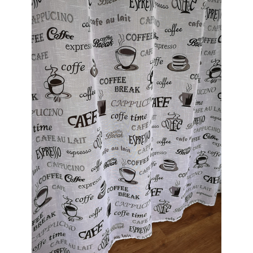 Тюль на кухні білий льон фактурний чашки чорний coffe