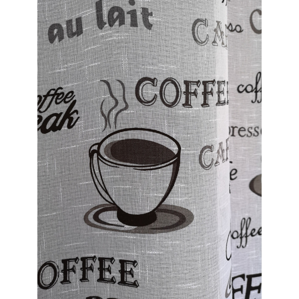 Тюль на кухні білий льон фактурний чашки чорний coffe