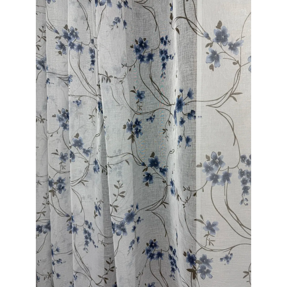 Тюль льон з блакитною квіткою Jasmin Blue