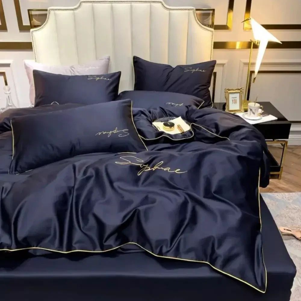 Постільна білизна Crown Satin Євро розмір - темно-синій