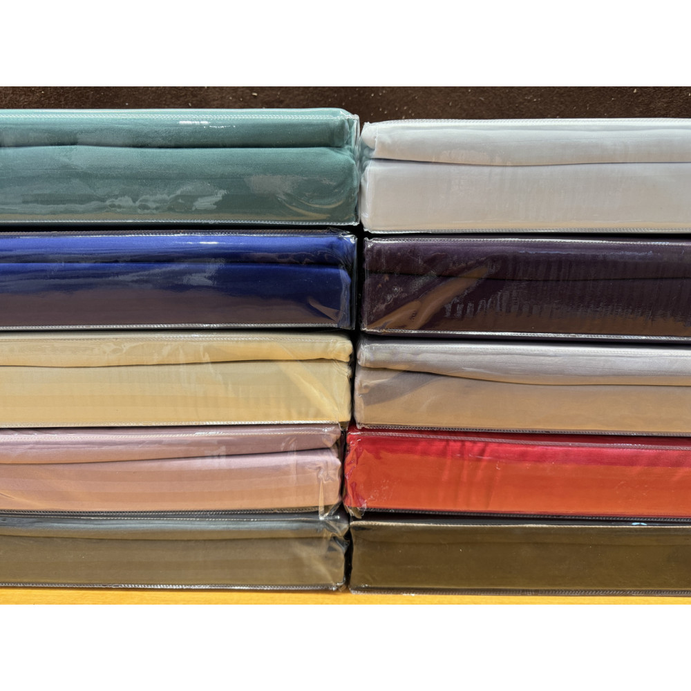 Постільна білизна Primavara Strip Satin простирадла на гумці Євро - світло сірий