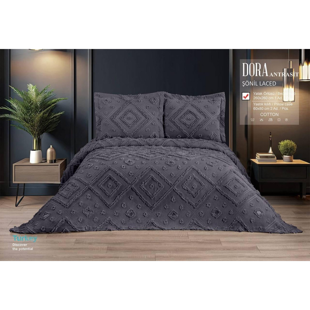 Покривало жакардове з наволочками Alara Dora Antrasit - 260*260