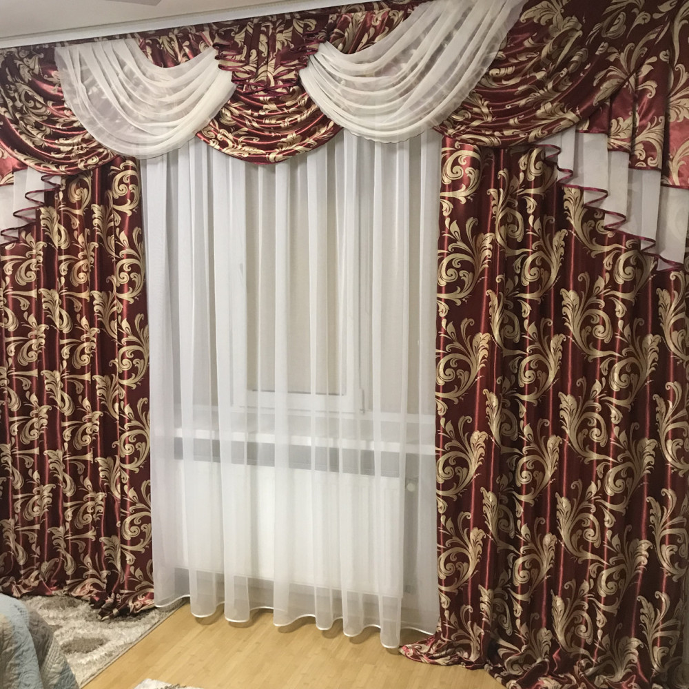 Комплект штор з ламбрекеном із блекауту №315 бордовий