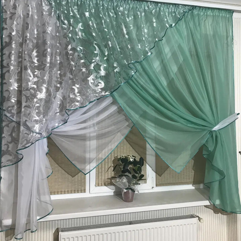Фіранка на кухню №362 бірюза